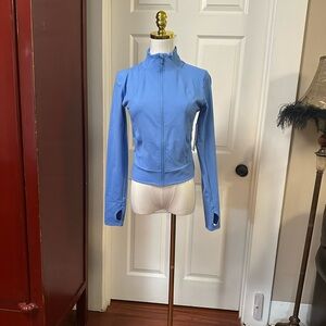 Yogalicious Sky Blue Bomber Jacket with Mock Turtleneck and Cropped Fit
